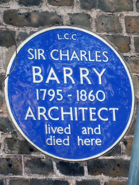 Charles Barry blue plaque - Sir Charles Barry 1795-1860 architect lived and died here