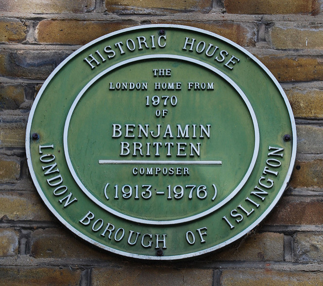 Benjamin Britten green plaque - The London home from 1970 of Benjamin Britten composer (1913-1976)