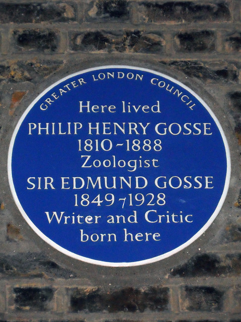 Philip Henry Gosse and Edmund Gosse blue plaque - Here lived Philip Henry Gosse 1810-1888  zoologist Sir Edmund Gosse 1849-1928  writer and critic born here