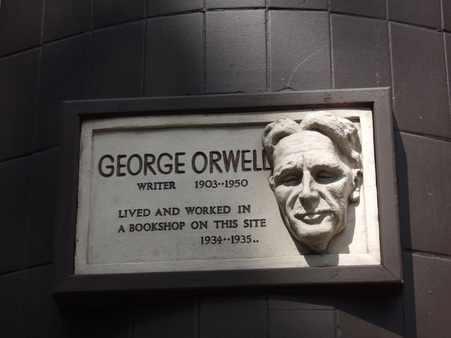 George Orwell white plaque - George Orwell 1903-1950 writer lived and worked in a bookshop on this site 1934-1935