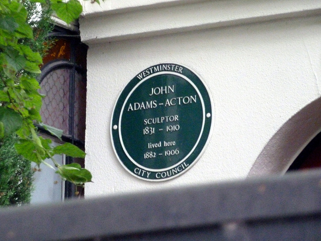 John Adams-Acton green plaque - John Adams-Acton (1831-1910) sculptor, lived here