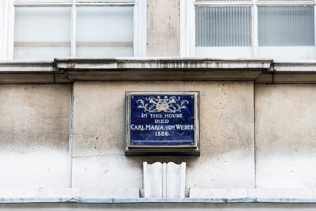 Carl Maria von Weber blue plaque - In this house died Carl Maria von Weber 1826