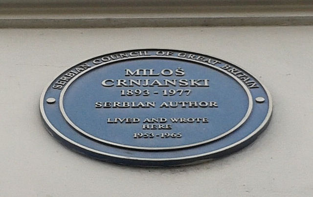 Milos Crnjanski blue plaque - Milos Crnjanski 1893–1977 Serbian author lived and wrote here