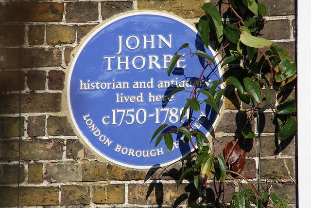John Thorpe blue plaque - John Thorpe antiquary and historian lived here c. 1750-1789