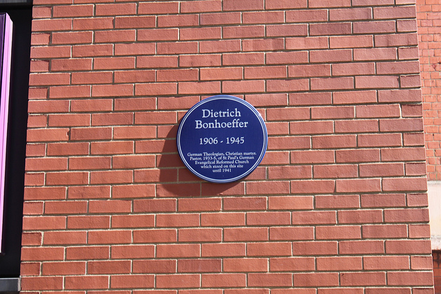 Dietrich Bonhoeffer blue plaque - Dietrich Bonhoeffer 1906-1945 German Theologian, Christian martyr. Pastor, 1933-5, of St Paul's German Evangelical Reformed Church which stood on this site until 1941