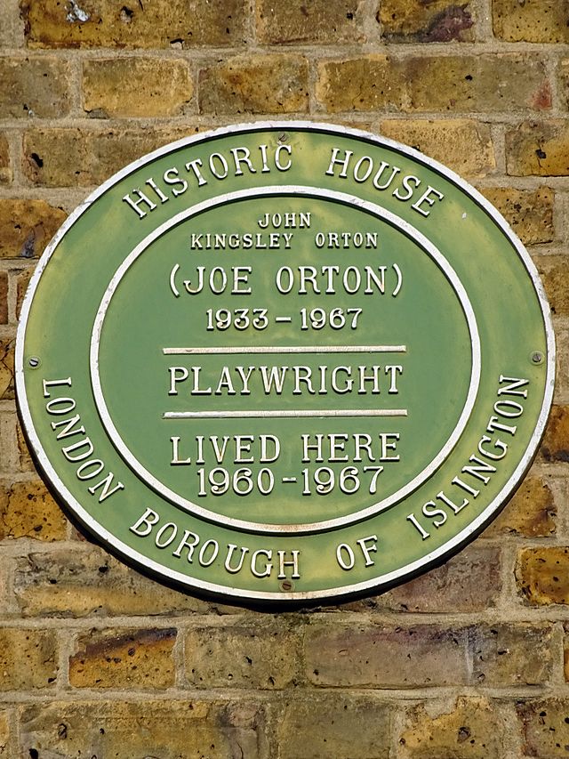 Joe Orton green plaque - John Kingsley Orton (Joe Orton) 1933-1967 playwright lived here 1960-1967