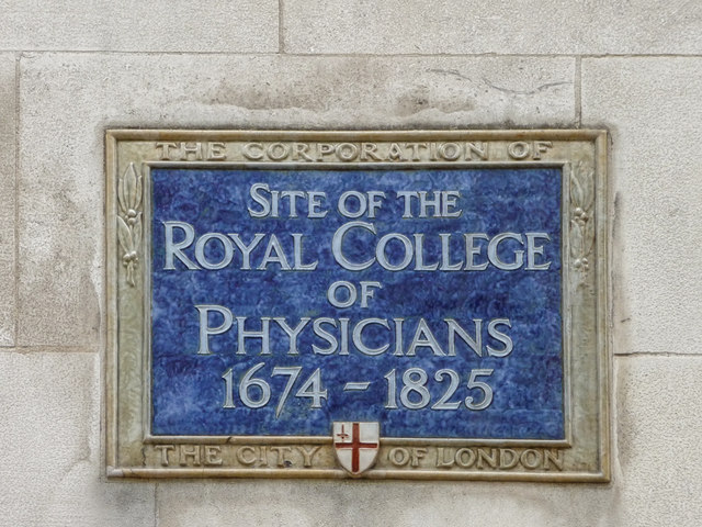 Royal College of Physicians blue plaque - Site of the Royal College of Physicians 1674 - 1825