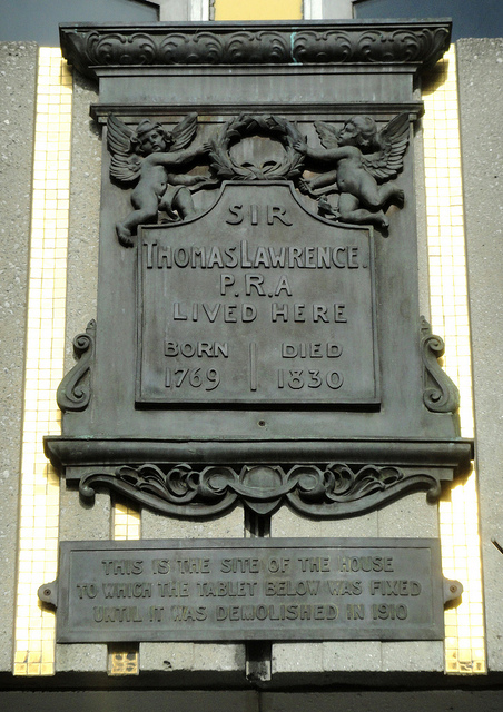 Thomas Lawrence bronze plaque - Sir Thomas Lawrence P.R.A. lived here. Born 1769 Died 1830