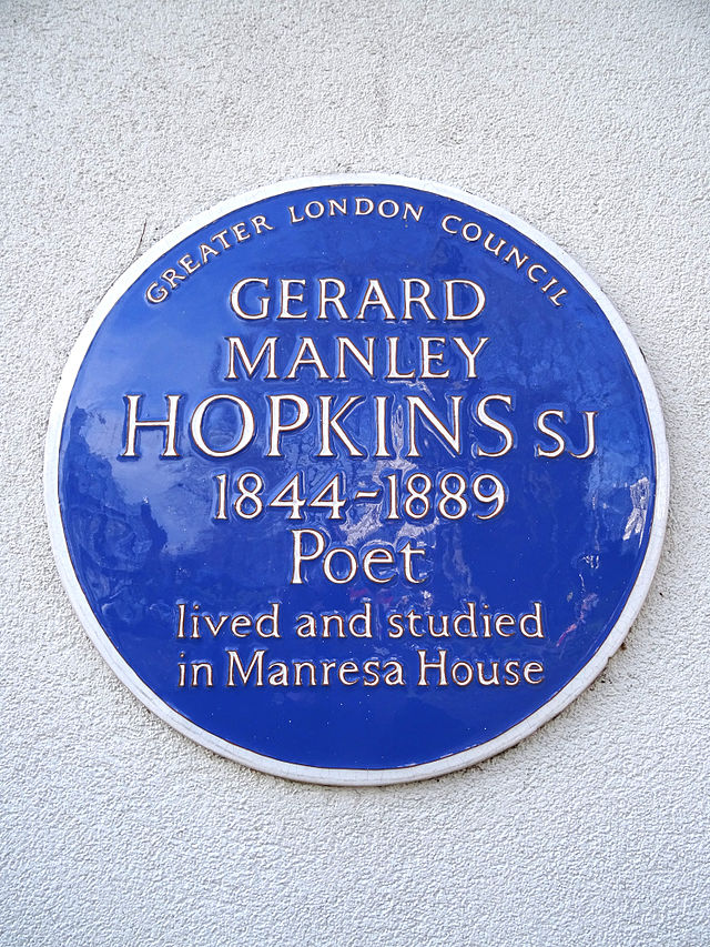 Gerard Manley Hopkins blue plaque - Gerard Manley Hopkins SJ 1844-1889 poet lived and studied in Manresa House