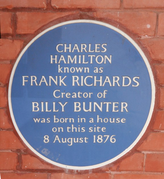 Charles Hamilton blue plaque - Charles Hamilton known as Frank Richards creator of Billy Bunter was born in a house on this site 8 August 1876