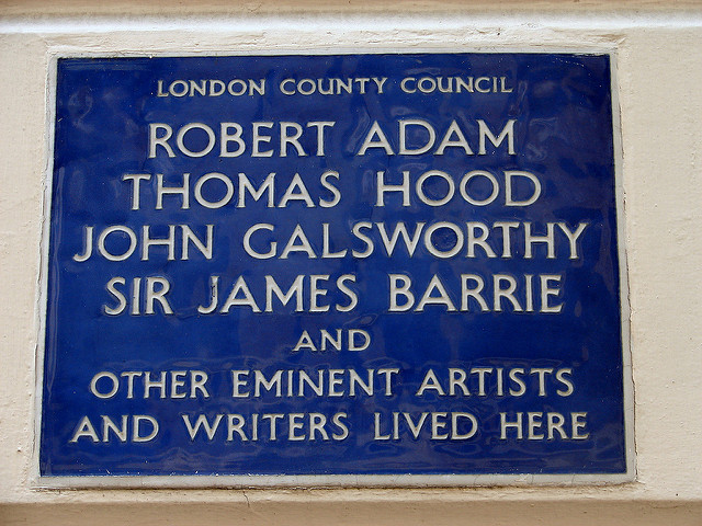Robert Adam, J. M. Barrie, John Galsworthy, and Thomas Hood blue plaque - Robert Adam, Thomas Hood, John Galsworthy, Sir James M. Barrie and other eminent artists and writers lived here