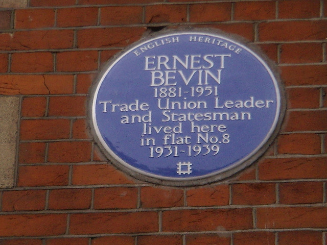 Ernest Bevin blue plaque - Ernest Bevin 1881-1951 Trade Union Leader and statesman lived here in Flat No. 8 1931-1951