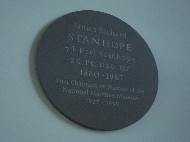 James Stanhope bronze plaque - James Richard Stanhope  7th Earl Stanhope  K.G.,P.C., D.S.O., M.C.  1880 - 1967  First Chairman of Trustees of the National Maritime Museum  1927 - 1959