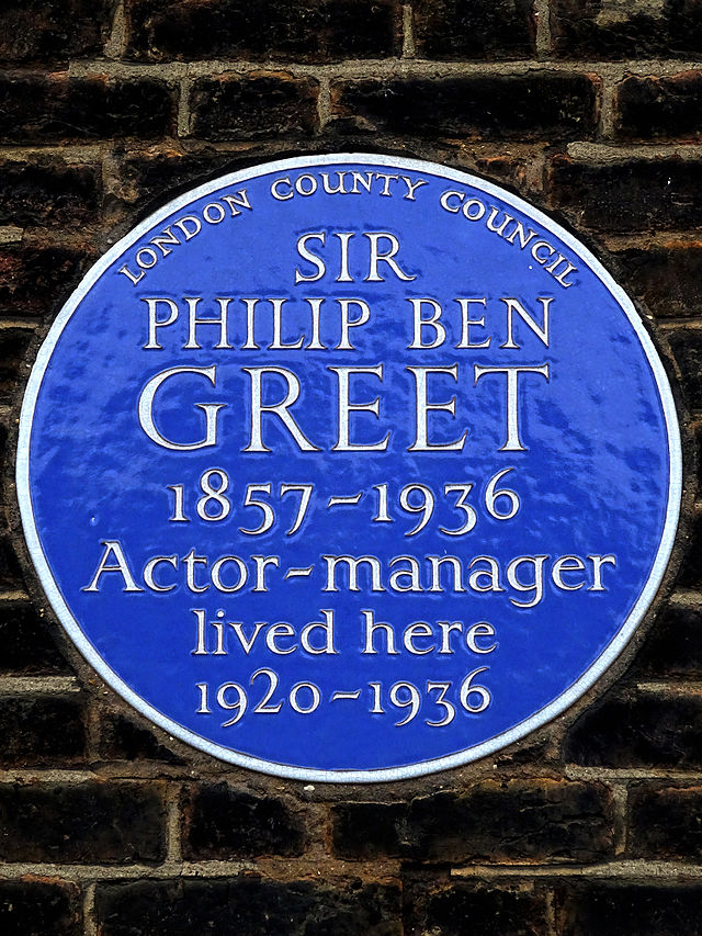 Philip Ben Greet blue plaque - Sir Philip Ben Greet 1857–1936 Actor-manager lived here 1920-1936