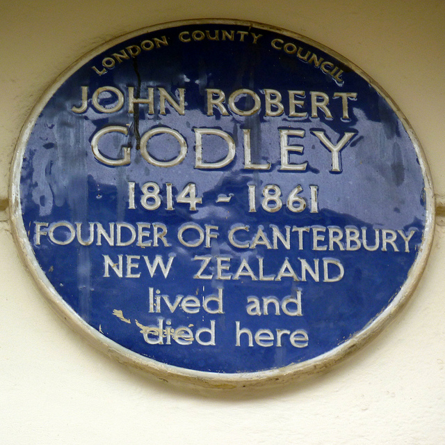 John Robert Godley blue plaque - John Robert Godley  1814–1861  Founder of Canterbury  New Zealand  lived and  died here