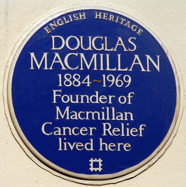 Douglas Macmillan blue plaque - Douglas Macmillan 1884-1969 founder of Macmillan Cancer Relief lived here