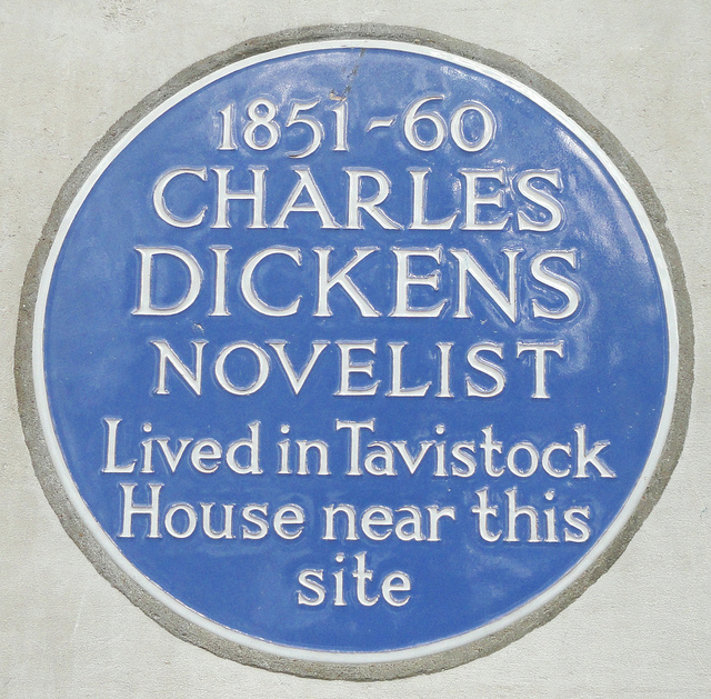 Charles Dickens blue plaque - 1851-60 Charles Dickens novelist lived in Tavistock House near this site
