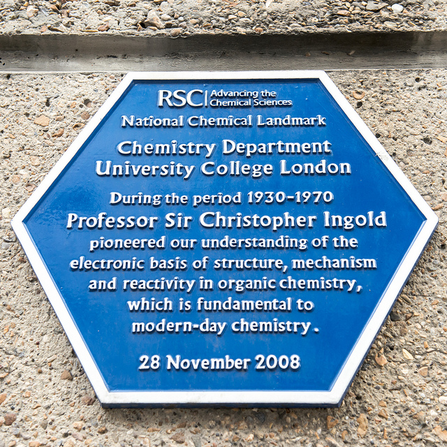 Christopher Ingold blue plaque - Chemistry Department University College London During the period 1930-1970 Professor Sir Christopher Ingold pioneered our understanding of the electronic basis of structure, mechanism and reactivity in organic chemistry, which is fundamental to modern-day chemistry.