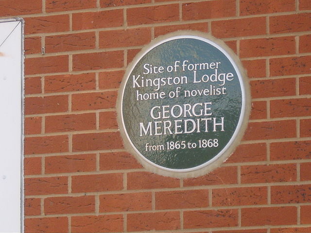 George Meredith and Kingston Lodge green plaque - Site of former Kingston Lodge home of novelist George Meredith from 1865 to 1868