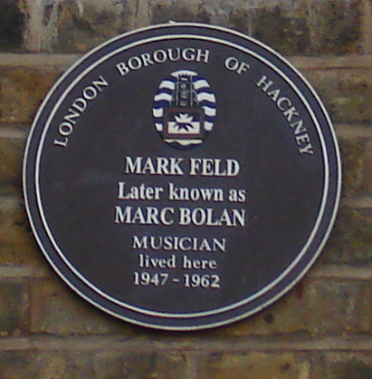 Marc Bolan brown plaque - Mark Feld later known as Marc Bolan musician lived here 1947-1962