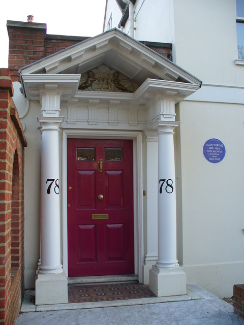 Alan Turing blue plaque - Alan Turing  1912-1954  code breaker  lived here  from  1945-1947 