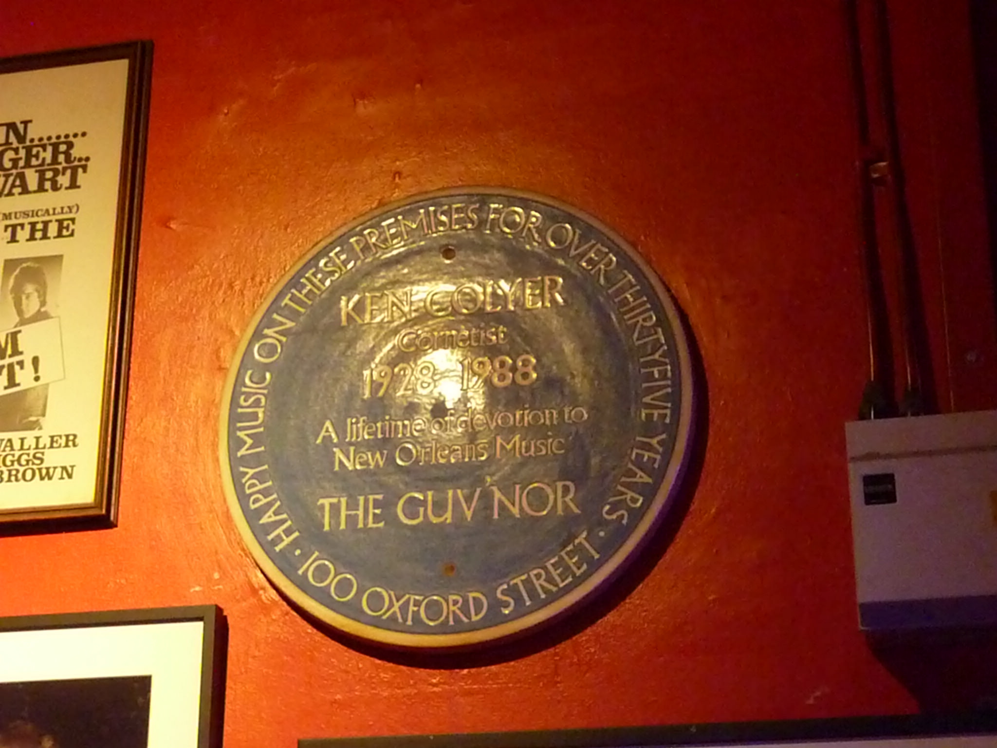 Ken Colyer blue plaque - Ken Colyer   Cornetist 1928-1988  A lifetime of devotion to New Orleans Music  GUV'NOR
