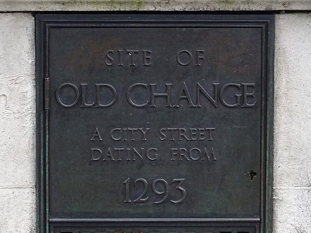 Black plaque № 30275 - Site of Old Change. A City Street Dating from 1293