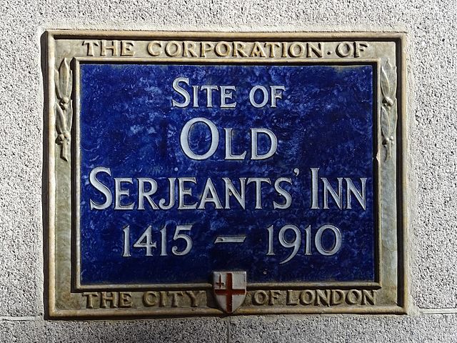 Old Serjeants' Inn, London blue plaque - Site of Old Serjeants' Inn 1415-1910