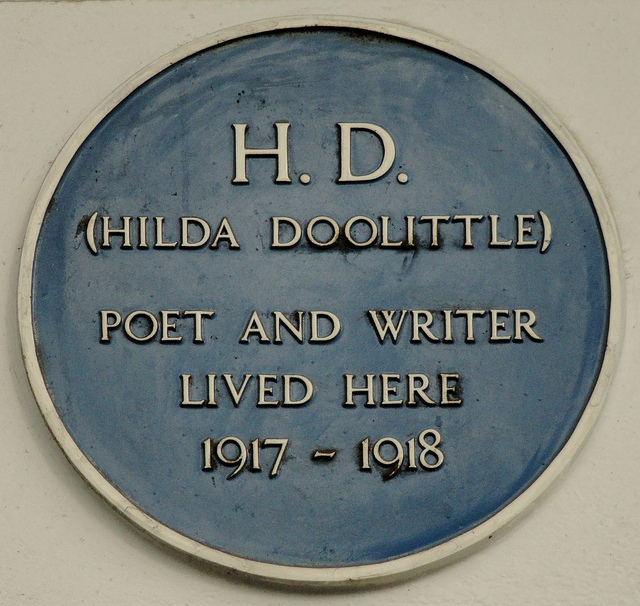 Hilda Doolittle blue plaque - H. D. (Hilda Doolittle) poet and writer lived here 1917-1918