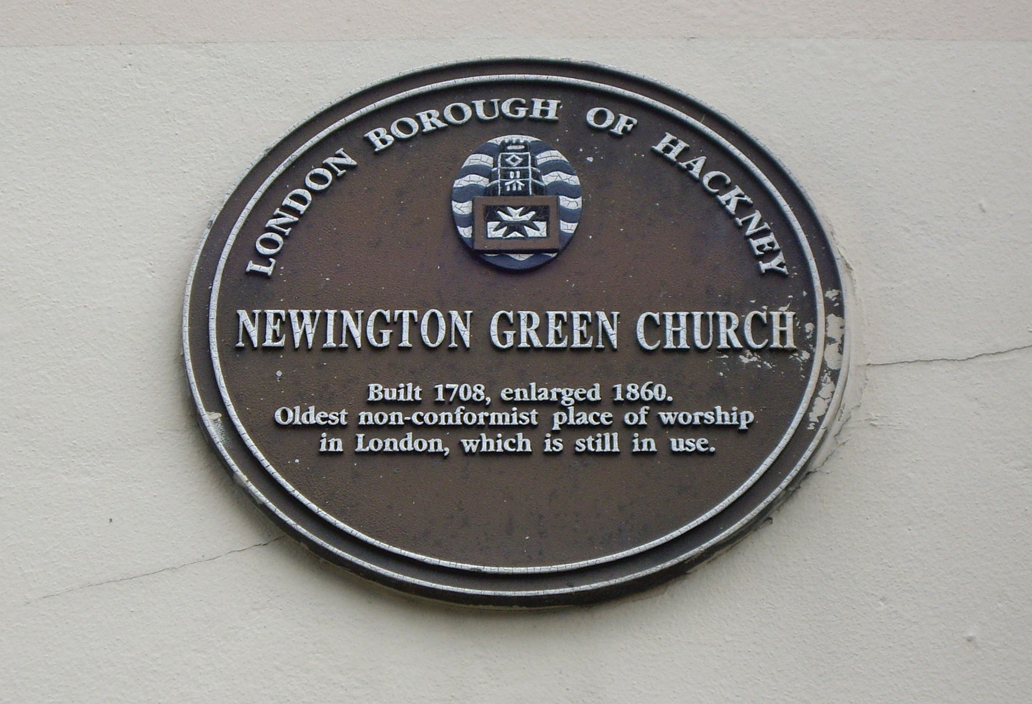 plaque № 8587 - Newington Green Church Built 1708, enlarged 1860.  Oldest non-conformist place of worship  in London, which is still in use.