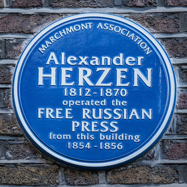 Alexander Herzen blue plaque - Alexander Herzen 1812-1870 operated the Free Russian Press from this building 1854-1856