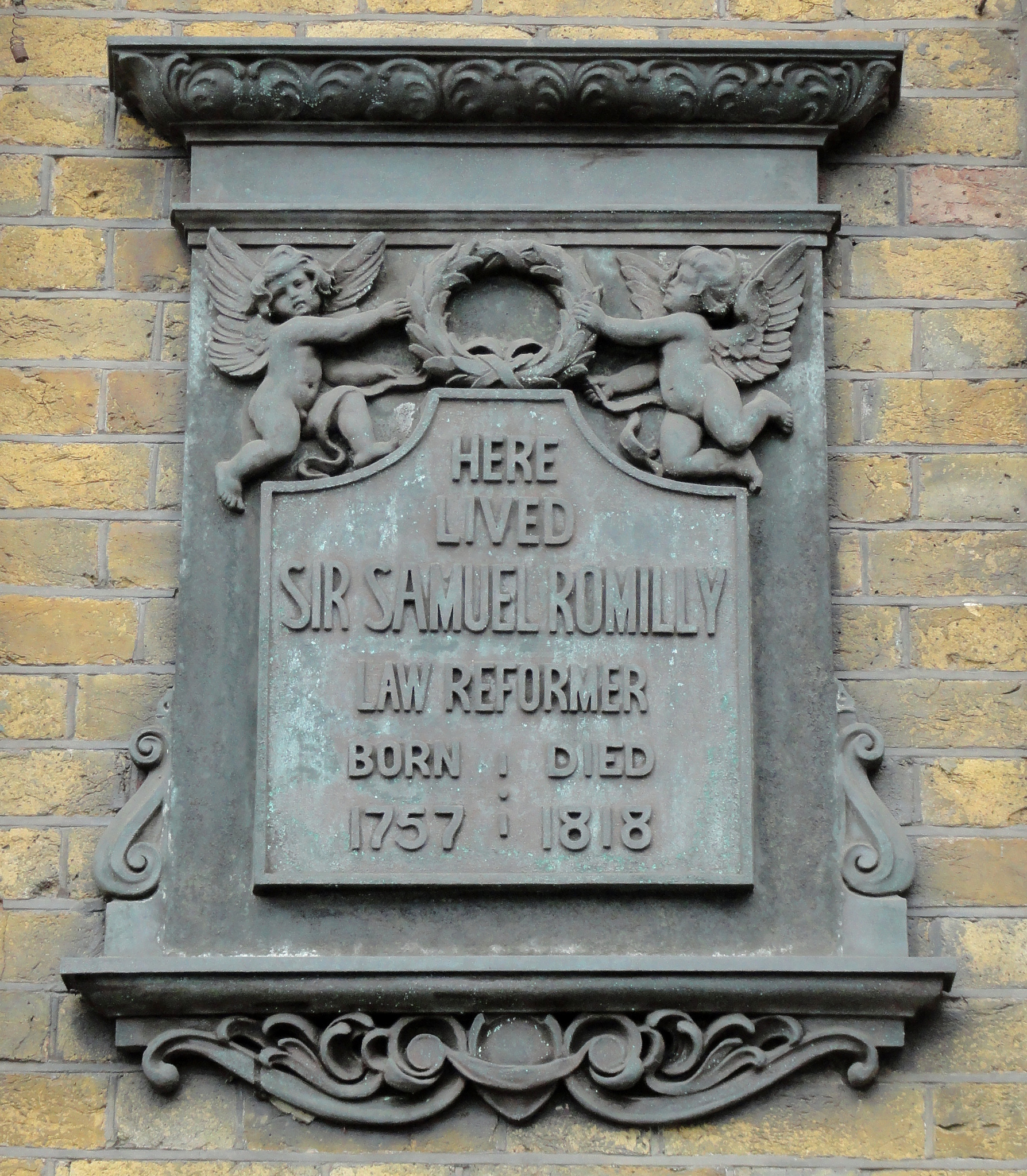 Samuel Romilly bronze plaque - Here  lived  Sir Samuel Romilly  Law reformer  Born | Died  1757 | 1818