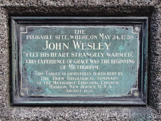 John Wesley black plaque - The probable site, where, on May 24, 1738 John Wesley 
