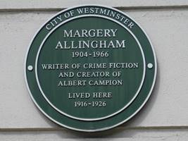 Margery Allingham green plaque - Margery Allingham 1904-1966 writer of crime fiction and creator of Albert Campion lived here 1916-1926