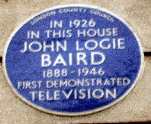John Logie Baird blue plaque - In this house John Logie Baird 1888-1946 first demonstrated television