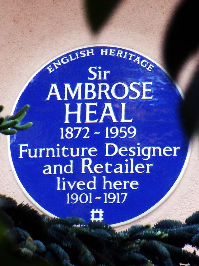 Ambrose Heal blue plaque - Sir Ambrose Heal 1872-1959 furniture designer and retailer lived here