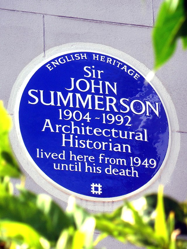 John Summerson blue plaque - Sir John Summerson 1904-1992 architectural historian lived here from 1949 until his death