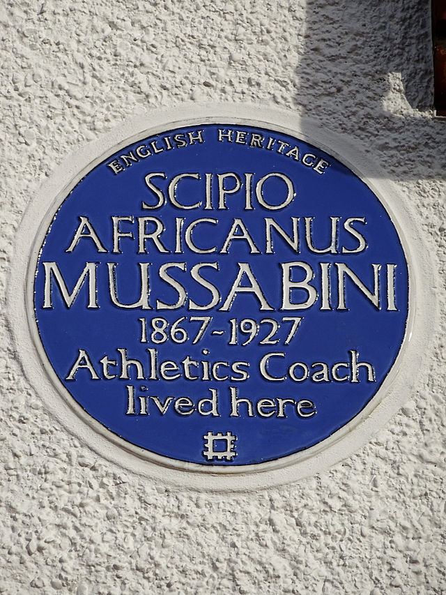 Scipio Africanus Mussabini blue plaque - Scipio Africanus Mussabini 1867-1927 athletics Coach lived here