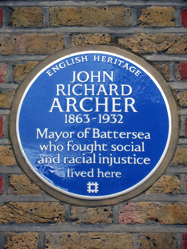 John Archer blue plaque - John Richard Archer 1863-1932 Mayor of Battersea who fought social and racial injustice lived here