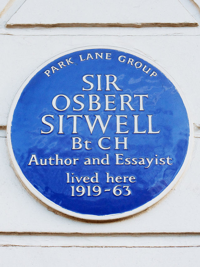 Osbert Sitwell blue plaque - Sir Osbert Sitwell Bt CH Author and Essayist lived here 1919-63