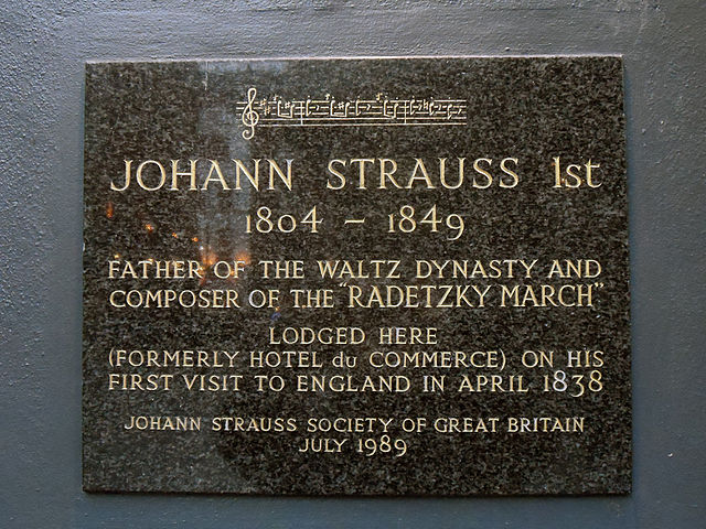 Johann Strauss black plaque - Johann Strauss 1st 1804-1849 Father of the Waltz Dynasty and Composer of the 