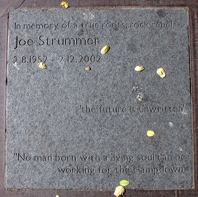 Joe Strummer stone plaque - In memory of the true roots of Joe Strummer 2.8.1952 - 2.12.2002