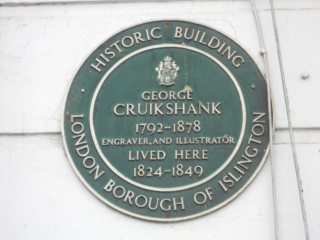 George Cruikshank green plaque - George Cruikshank 1792-1878 engraver and illustrator lived here