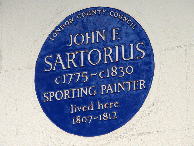 John Francis Sartorius blue plaque - John F. Sartorius c.1775-c.1830 sporting painter lived here 1807-1812