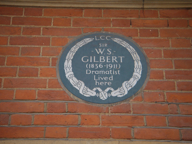 W. S. Gilbert grey plaque - Sir W. S. Gilbert (1836-1911) dramatist lived here