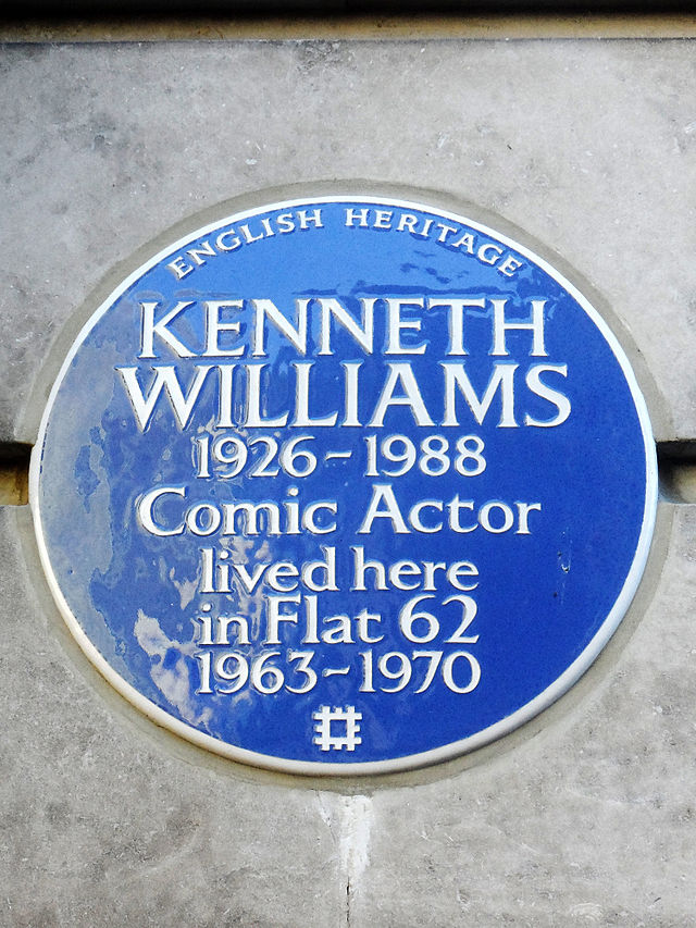 Kenneth Williams blue plaque - Kenneth Williams 1926-1988 comic actor lived here in Flat 62 1963-1970