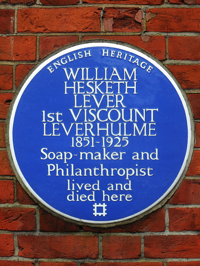 William Lever blue plaque - William Hesketh Lever 1st Viscount Leverhulme 1851-1925 soap-maker and philanthropist lived and died here