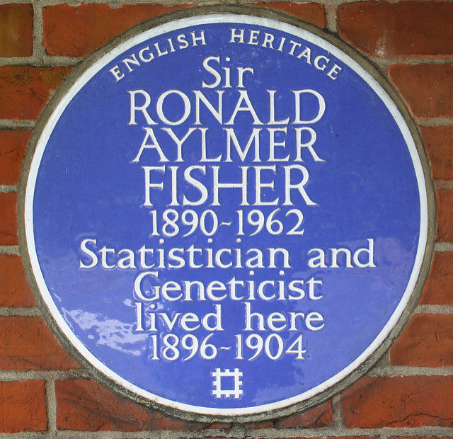 Ronald Fisher blue plaque - Sir Ronald Aylmer Fisher 1890-1962 statistician and geneticist lived here 1896-1904