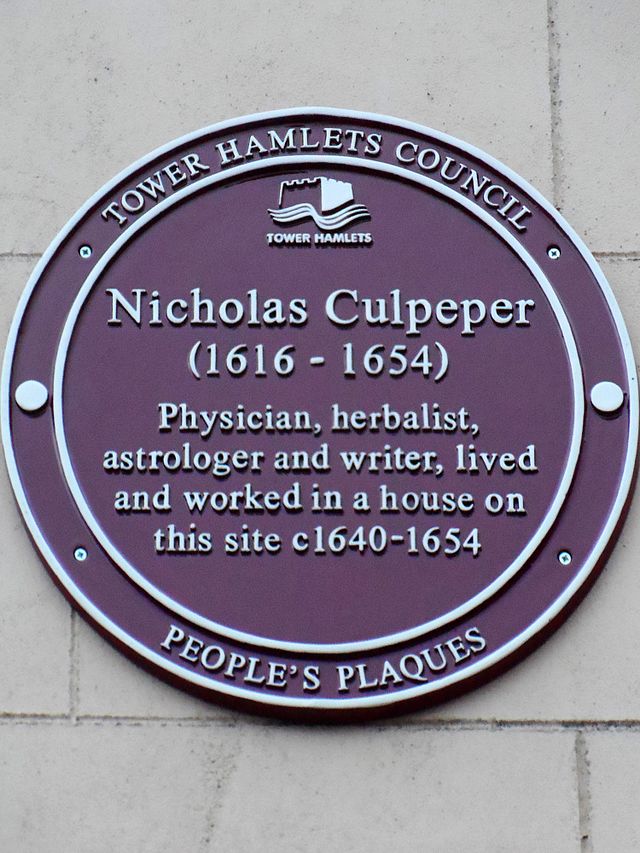 Nicholas Culpeper red plaque - Nicholas Culpeper  (1616-1654)  physician, herbalist, astrologer and writer, lived and worked in a house on this site c.1640-1654