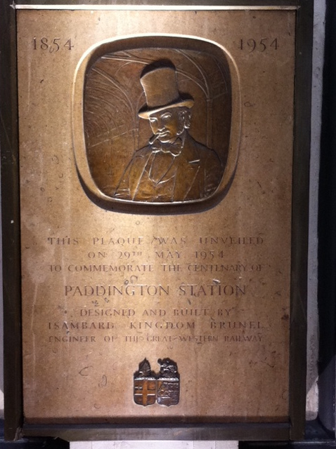 Isambard Kingdom Brunel plaque - This plaque was unveiled on 29th May 1954 to commemorate the centenary of Paddington Station designed and built by Isambard Kingdom Brunel engineer of the Great Western Railway